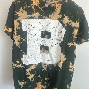 Green and Yellow Tie-Dye T-Shirt with White Letter B